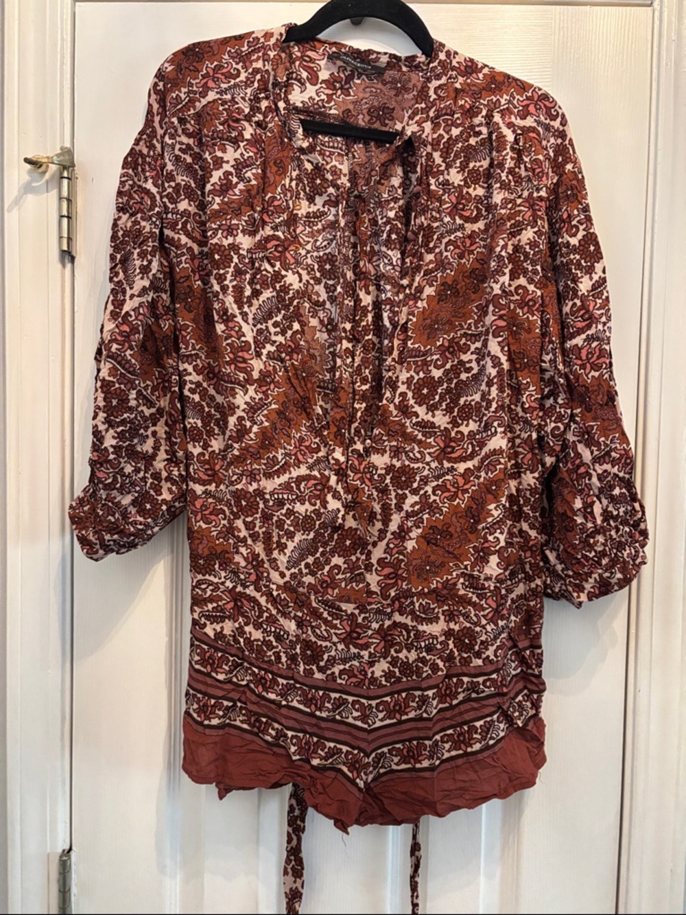 Boho Paisley Tie-Neck Women’s jumpsuit - Rust Multi